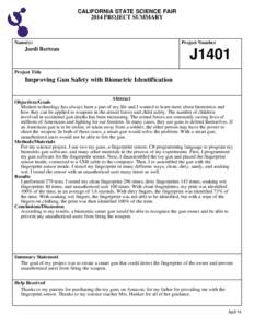 CALIFORNIA STATE SCIENCE FAIR 2014 PROJECT SUMMARY Name(s)  Jordi Bertran