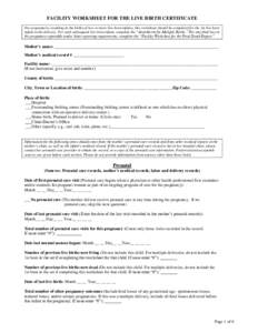 FACILITY WORKSHEET FOR THE LIVE BIRTH CERTIFICATE