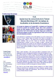 Communiqué de presse  CLS, équipe tous les concurrents de la Transat Bénodet-Martinique 2011 de balises de localisation et de demande d’assistance