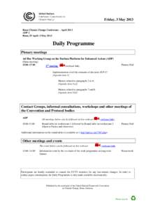 Daily Programme for Monday, 29 November 2010