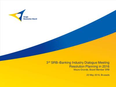3rd SRB–Banking Industry Dialogue Meeting Resolution Planning in 2016 Mauro Grande, Board Member SRB 23 May 2016, Brussels  Outline
