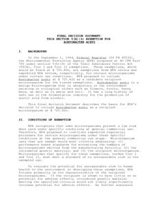 US EPA, FINAL DECISION DOCUMENT: TSCA SECTION 5(H)(4) EXEMPTION FOR ACETOBACTER ACETI