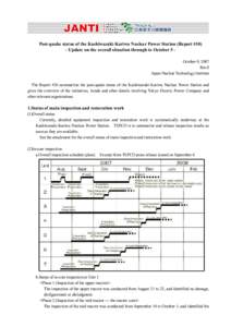 Post-quake status of the Kashiwazaki-Kariwa Nuclear Power Station (Report #10) - Update on the overall situation through to October 5 October 9, 2007 Rev.0 Japan Nuclear Technology Institute The Report #10 summarizes the