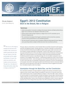 UNITED STates institute of peace  peaceBrieF139 United States Institute of Peace • www.usip.org • Tel[removed] • Fax[removed]January 25, 2013