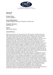 Award ID: PP120059 Project Title: Project SEGURO Award Mechanism: Evidence-Based Prevention Programs and Services