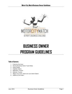 Motor City Match Business Owner Guidelines  BUSINESS OWNER PROGRAM GUIDELINES Table of Contents 1.