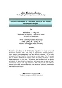 Covariance and correlation / Statistical theory / Psychometrics / Linear discriminant analysis / T. Tony Cai / Statistical inference / Covariance / Statistics / Multivariate statistics / Statistical classification