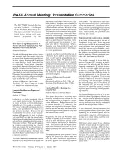 WAAC Annual Meeting: Presentation Summaries The 2002 WAAC Annual Meeting was held October[removed]in Oregon at the Portland Museum of Art. The papers from the meeting are listed below along with summaries prepared by the