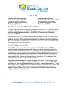 April 13, 2015 The Honorable Lamar Alexander Chairman, Committee on Health, Education, Labor and Pensions 428 Dirksen Senate Office Building Washington, DC 20510