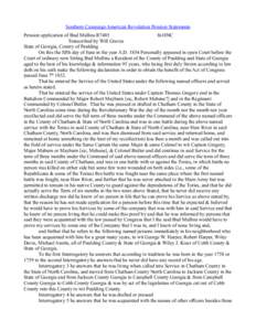 Southern Campaign American Revolution Pension Statements Pension application of Bud Mullins R7485 fn18NC Transcribed by Will Graves State of Georgia, County of Paulding On this the fifth day of June in the year A.D. 1854