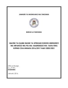 JAMHURI YA MUUNGANO WA TANZANIA  BUNGE LA TANZANIA MAONI YA KAMBI RASMI YA UPINZANI KUHUSU MWELEKEO WA MPANGO WA PILI WA MAENDELEO WA TAIFA KWA