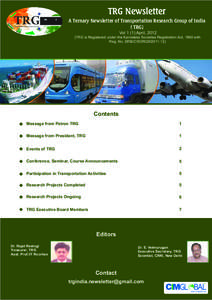 TRG Transportation Research Group of India TRG Newsletter A Ternary Newsletter of Transportation Research Group of India ( TRG)
