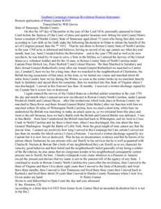 Southern Campaign American Revolution Pension Statements Pension application of Henry Garner R3919 Transcribed by Will Graves State of Tennessee, Hardin County On this the 16th day of December in the year of Our Lord 183