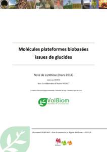 Molécules plateformes biobasées issues de glucides Note de synthèse (mars[removed]Jean-Luc WERTZ Avec la collaboration d’Aurore RICHEL1)