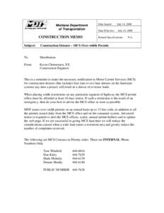 Montana Department of Transportation CONSTRUCTION MEMO  Date Issued: