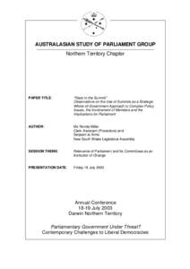 AUSTRALASIAN STUDY OF PARLIAMENT GROUP Northern Territory Chapter PAPER TITLE:  “Race to the Summit”