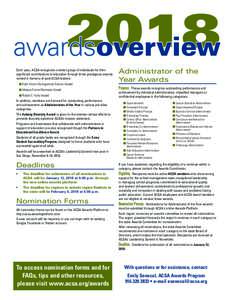 2018 awardsoverview Each year, ACSA recognizes a select group of individuals for their significant contributions to education through three prestigious awards named in memory of past ACSA leaders:  Ferd. Kiesel Distin