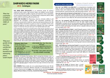 SHIPARDS HERB FARM 2016 Catalogue “Man has used herbs in folklore