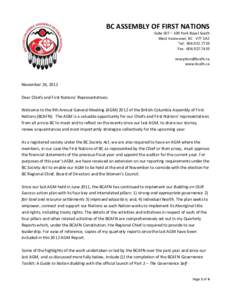 BC ASSEMBLY OF FIRST NATIONS Suite 507 – 100 Park Royal South West Vancouver, BC V7T 1A2 Tel: [removed]Fax: [removed]removed]