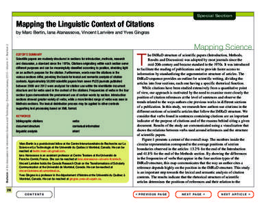 Special Section  Mapping the Linguistic Context of Citations Bulletin of the Association for Information Science and Technology – December/January 2015 – Volume 41, Number 2  by Marc Bertin, Iana Atanassova, Vincent 