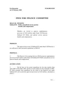 For discussion on 21 February 2003 FCR[removed]ITEM FOR FINANCE COMMITTEE