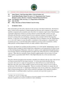 July 20, 2016: Policy Direction on Federal Student Loan Servicing Memo -- Updated October 17, 2016 (PDF)