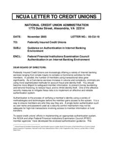 NCUA Letter to Credit Unions - Guidance on Authentication in Internet Banking Environment