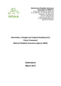 Multicultural Disability Advocacy Association of NSW Inc PO Box 884, GRANVILLE NSWHutchinson St, Granville NSW 2142 Telephone: (Toll Free: 