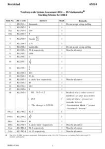 Restricted  6ME4 Territory-wide System Assessment 2014 — P6 Mathematics◈ Marking Scheme for 6ME4