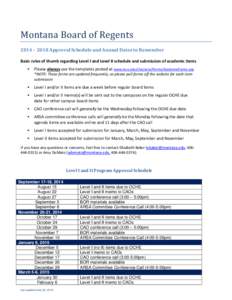 Montana Board of Regents 2014 – 2018 Approval Schedule and Annual Dates to Remember Basic rules of thumb regarding Level I and Level II schedule and submission of academic items •  Please always use the templates pos