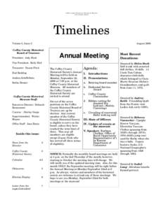 Coffey County Historical Society & Museum 1101 Neosho Street Timelines Volume 5, Issue 2