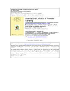 This article was downloaded by:[United States Dept of the Interior] On: 24 August 2007 Access Details: [subscription number[removed]Publisher: Taylor & Francis Informa Ltd Registered in England and Wales Registered Nu