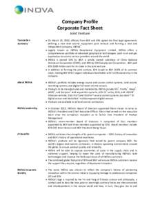 Company Profile Corporate Fact Sheet Joint Venture Transaction Summary