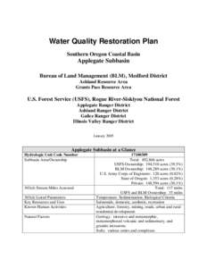 water quality restoration plan applegate subbasin