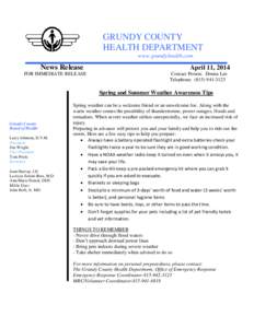 GRUNDY COUNTY HEALTH DEPARTMENT www.grundyhealth.com News Release FOR IMMEDIATE RELEASE