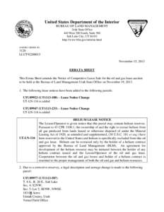 United States Department of the Interior BUREAU OF LAND MANAGEMENT Utah State Office 440 West 200 South, Suite 500 Salt Lake City, UT[removed]http://www.blm.gov/ut/st/en.html