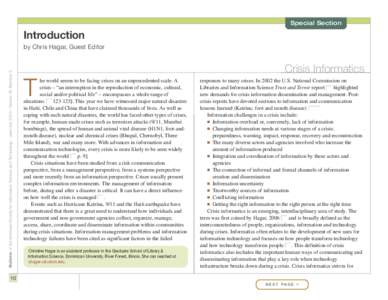 Special Section  Introduction Bulletin of the American Society for Information Science and Technology – June/July 2010 – Volume 36, Number 5