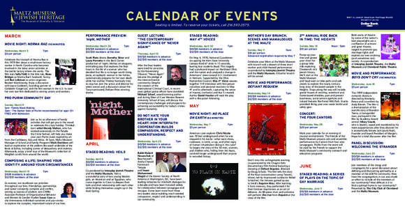 CALENDAR OF EVENTS  The Museum of Diversity & Tolerance MAY is Jewish American Heritage Month brought to you by