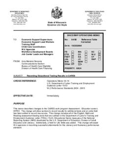 Recording Educational Testing Results in CARES, Operations Memo 04-56