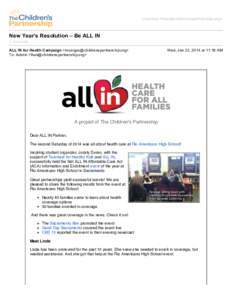 Lisa Han <lhan@childrenspartnership.org>  New Year’s Resolution – Be ALL IN 1 message ALL IN for Health Campaign <mvargas@childrenspartnership.org> To: Admin <lhan@childrenspartnership.org>