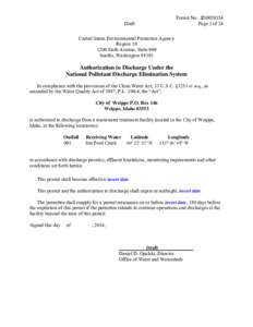 Earth / Water / Environmental engineering / United States Environmental Protection Agency / Aquatic ecology / Clean Water Act / Discharge Monitoring Report / Effluent / Sewage treatment / Environment / Water pollution / Environmental science