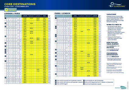 Core destinations 25 May 2014 – 13 december 2014 timetable Paris > London