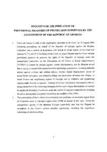 REQUEST FOR THE INDICATION OF PROVISIONAL MEASURES OF PROTECTION SUBMITTED BY THE GOVERNMENT OF THE REPUBLIC OF GEORGIA