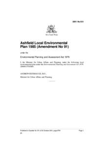 2001 No 851  New South Wales Ashfield Local Environmental Plan[removed]Amendment No 91)