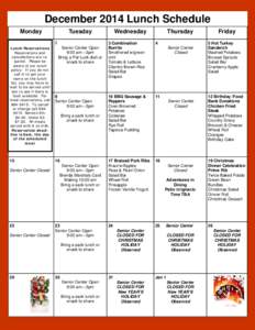 December 2014 Lunch Schedule Monday 1 Senior Center
