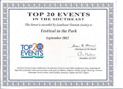 TOP 20 EVENTS IN THE SOUTHEAST This honor is awarded 6y Southeast Tourism Society to