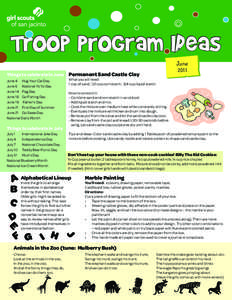 TrOop ProGram IDeas Things to celebrate in June June 4	 Hug Your Cat Day June 6	 National Yo Yo Day June 14	 Flag Day June 18	 Go Fishing Day