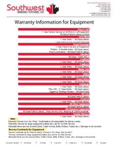 Southwest Binding Systems Ltd. 20 Dovedale Court Toronto, ON M1S 5A7