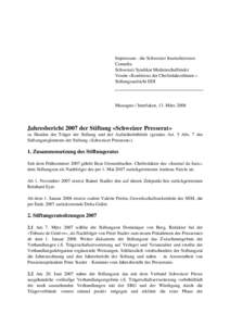 Impressum - die Schweizer Journalistinnen Comedia Schweizer Syndikat Medienschaffender Verein «Konferenz der ChefredaktorInnen » Stiftungsaufsicht EDI