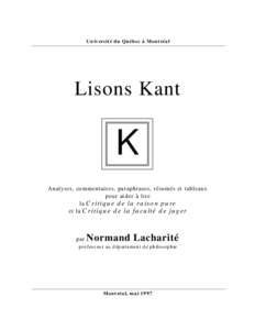 U n iv er s it é d u Q u éb ec à M o n t ré a l  _____________________________________________________________________________________________ Lis ons K ant